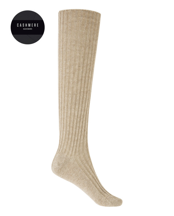 Chaussettes cachemire/laine - côtelées Couleur Beige - 1