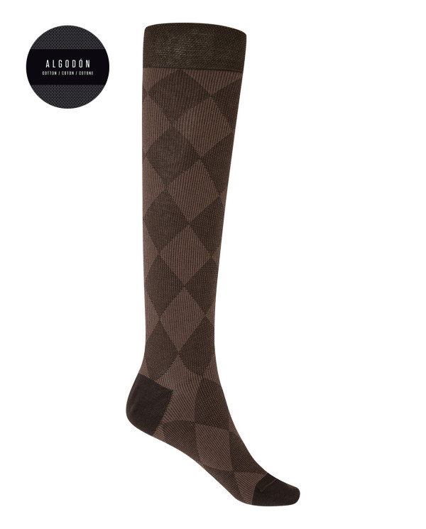 Chaussettes en coton - losanges Couleur Marron - 1