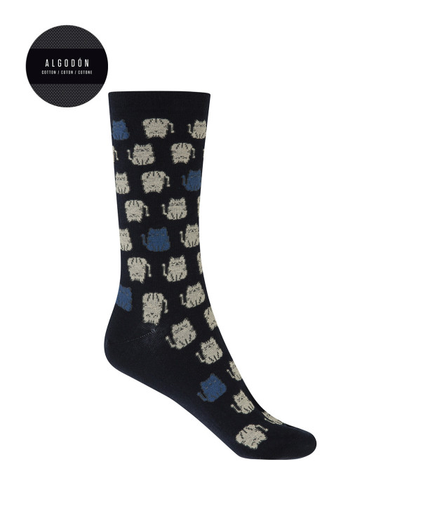 Chaussettes en coton - chats Couleur Bleu marine - 1