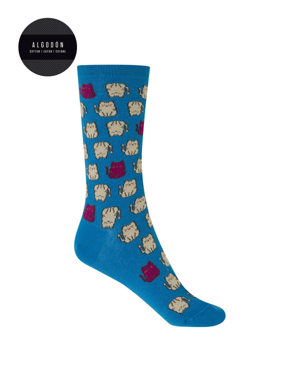 Cotton socks - cats Color Blue - 1