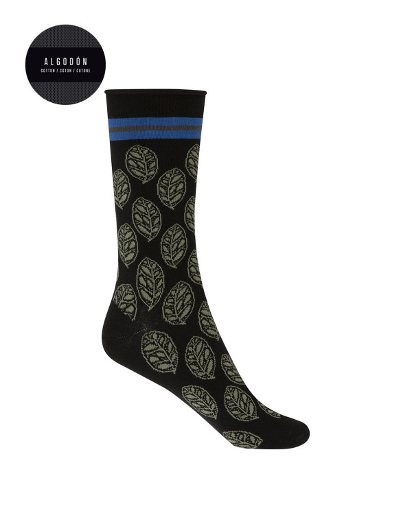 Chaussettes en coton - feuilles Couleur Noir - 1