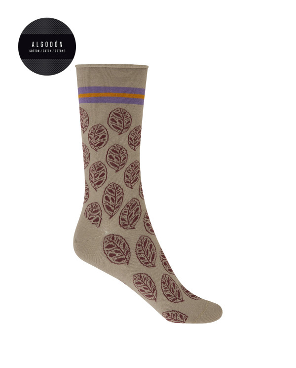 Chaussettes en coton - feuilles Couleur Pierre - 1