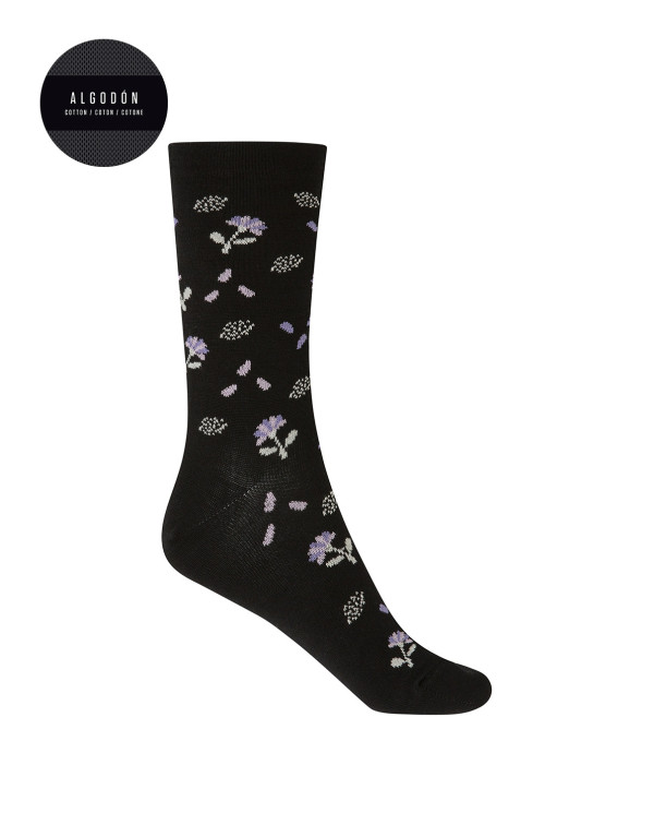 Chaussettes en coton - fleurs Couleur Noir - 1