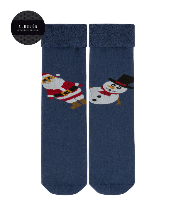 Chaussettes de Noël en coton - antidérapantes Couleur Bleu - 1