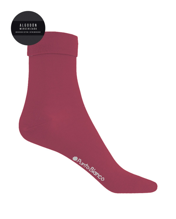 Plain mercerized cotton socks with rolled up cuffs Color Fuchsia - 1