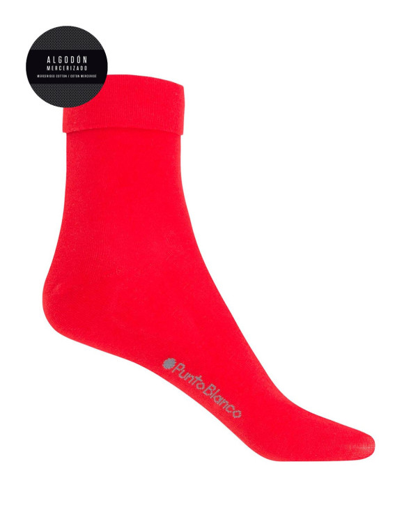 Calcetines de algodón mercerizado lisos con puño tumbado Color Rojo - 1