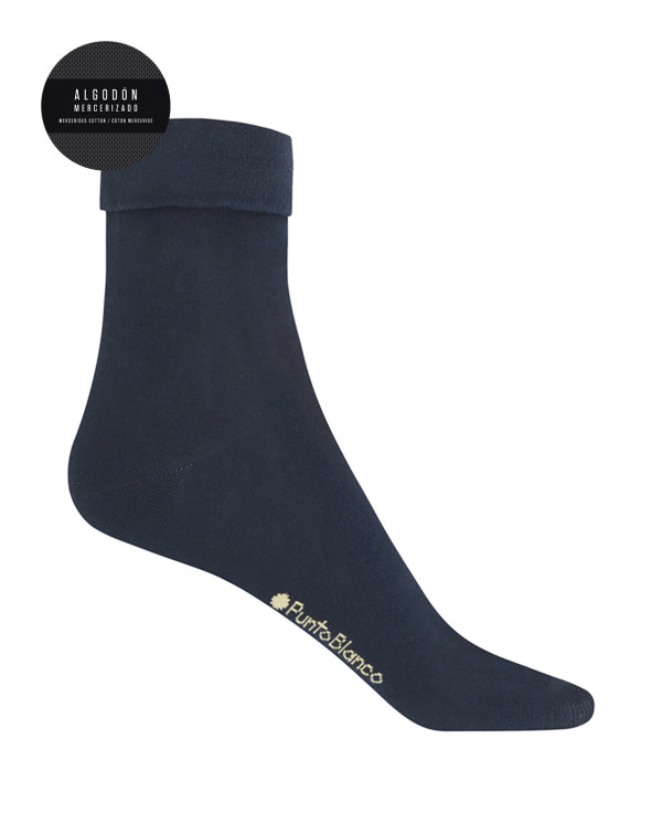 Chaussettes unies en coton mercerisé avec revers retroussés Couleur Bleu marine - 1