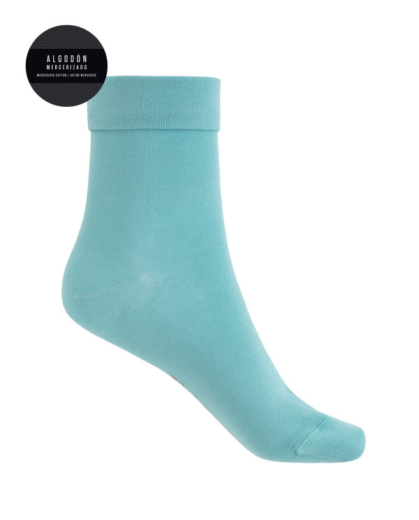 Plain mercerized cotton socks with rolled up cuffs Color Blue - 1