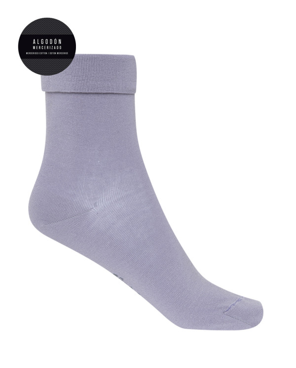 Plain mercerized cotton socks with rolled up cuffs Color Lilac - 1