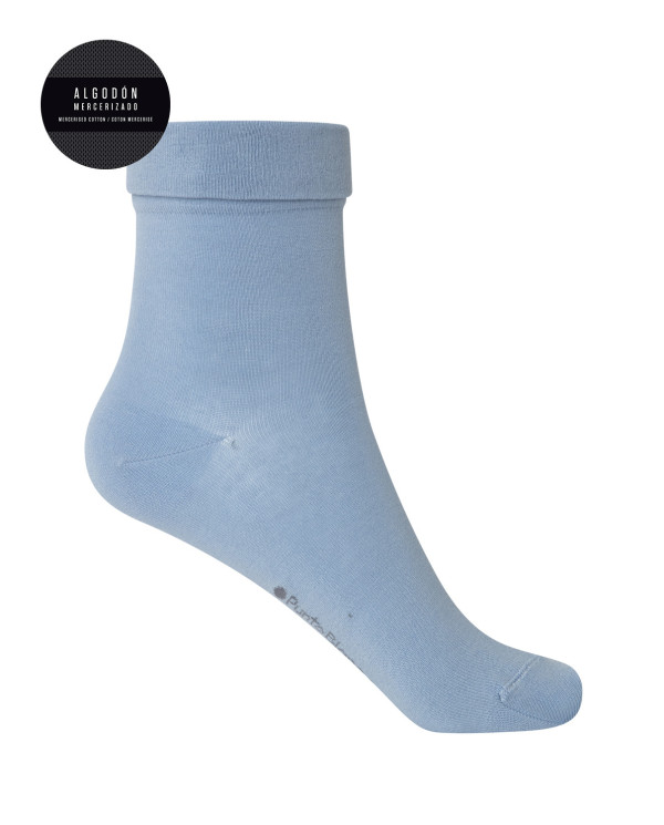 Plain mercerized cotton socks with rolled up cuffs Color Blue - 1