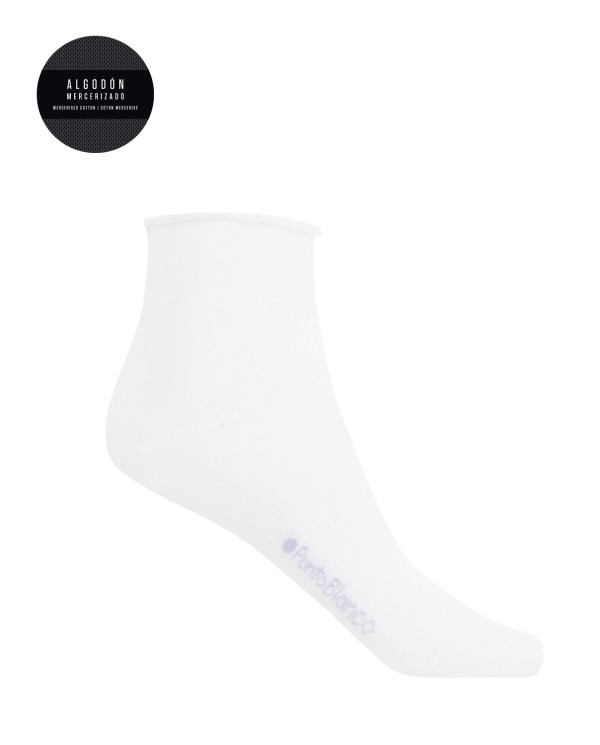 Plain mercerized cotton socks with rolled cuffs Color White - 1