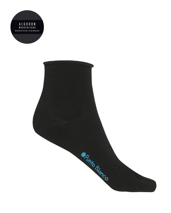 Plain mercerized cotton socks with rolled cuffs Color Black - 1