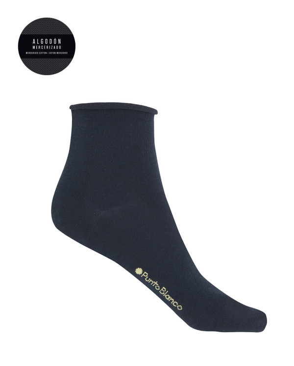 Plain mercerized cotton socks with rolled cuffs Color Navy - 1