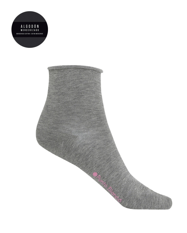 Calcetines de algodón mercerizado lisos con puño roulé Color Gris - 1