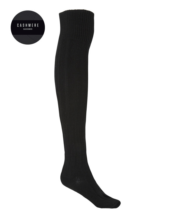 High knee cashmere and wool rib 6x2 sock Color Black - 1