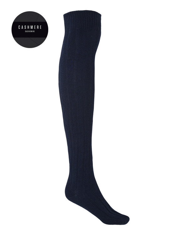 High knee cashmere and wool rib 6x2 sock Color Navy - 1