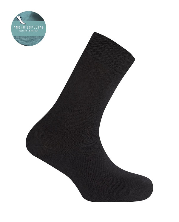 Plain Cotton Socks - Special Width Color Black - 1