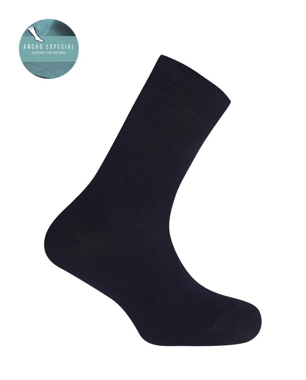 Chaussettes unies en coton - largeur spéciale Couleur Bleu marine - 1